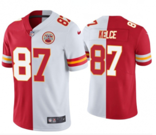 Kansas City Chiefs #87 Travis Kelce Red & White Split Limited Stitched Jersey