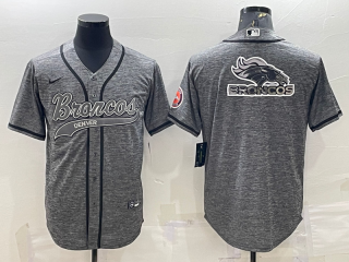 Denver Broncos Grey Team Big Logo With Patch Cool Base Stitched Baseball Jersey