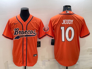 Denver Broncos #10 Jerry Jeudy Orange With Patch Cool Base Stitched Baseball Jersey