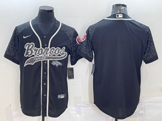 Denver Broncos Blank Black Reflective With Patch Cool Base Stitched Baseball Jersey