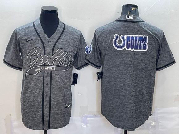 Indianapolis Colts Grey Team Big Logo With Patch Cool Base Stitched Baseball Jersey