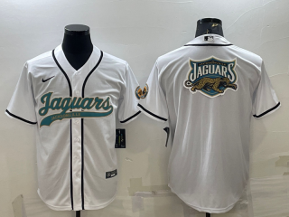Jacksonville Jaguars White Team Big Logo With Patch Cool Base Stitched Baseball Jersey