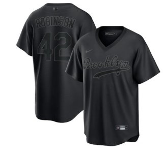 Brooklyn Dodgers #42 Jackie Robinson Black Pitch Black Fashion Replica Stitched
