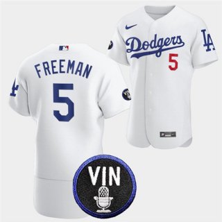 Los Angeles Dodgers #5 Freddie Freeman 2022 White Vin Scully Patch Flex Base Stitched