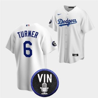 Los Angeles Dodgers #6 Trea Turner 2022 White Vin Scully Patch Cool Base Stitched