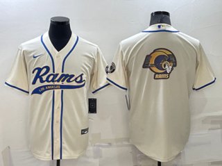 Los Angeles Rams Bone Team Big Logo With Patch Cool Base Stitched Baseball Jersey
