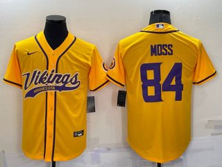 Minnesota Vikings #84 Randy Moss Yellow With Patch Cool Base Stitched Baseball