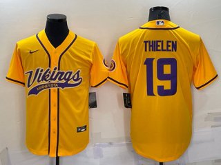 Minnesota Vikings #19 Adam Thielen Yellow With Patch Cool Base Stitched Baseball
