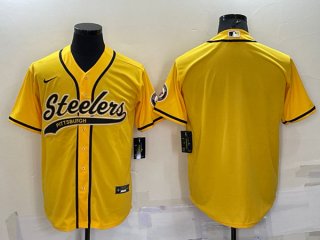 Pittsburgh Steelers Blank Yellow With Patch Cool Base Stitched Baseball Jersey