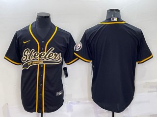 Pittsburgh Steelers Blank Black With Patch Cool Base Stitched Baseball Jersey