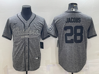 Las Vegas Raiders #28 Josh Jacobs Grey With Patch Cool Base Stitched Baseball
