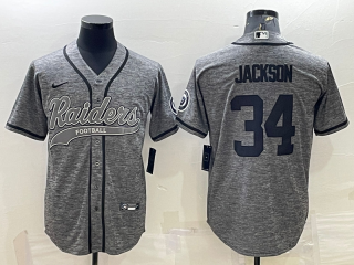 Las Vegas Raiders #34 Bo Jackson Grey With Patch Cool Base Stitched Baseball Jersey