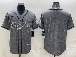 Miami Dolphins Blank Grey With Patch Cool Base Stitched Baseball Jersey