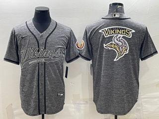 Minnesota Vikings Grey Team Big Logo With Patch Cool Base Stitched Baseball Jersey