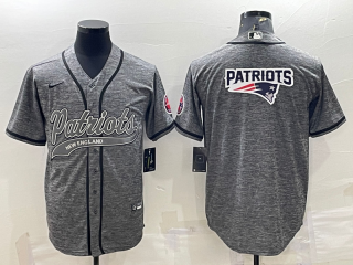 New England Patriots Grey Team Big Logo With Patch Cool Base Stitched Baseball Jersey