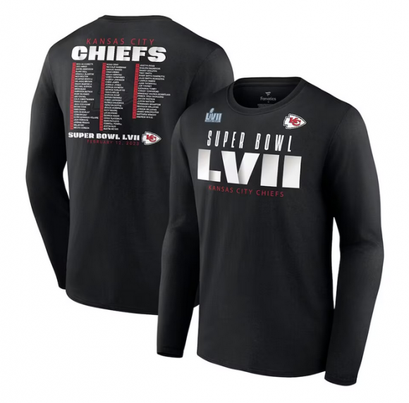 Kansas City Chiefs Black Super Bowl LVII Varsity Team Roster Big & Tall Long Sleeve T-