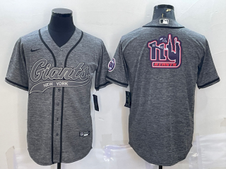 New York Giants Grey Team Big Logo With Patch Cool Base Stitched Baseball Jersey