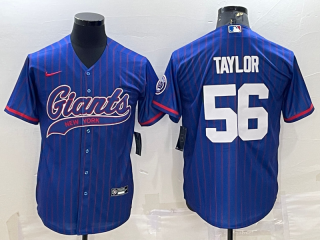 New York Giants #56 Lawrence Taylor Blue With Patch Cool Base Stitched Baseball