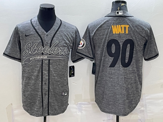 Pittsburgh Steelers #90 T.J. Watt Grey With Patch Cool Base Stitched Baseball Jersey