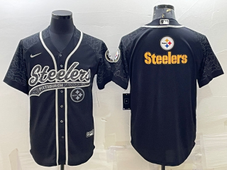 Pittsburgh Steelers Black Reflective Team Big Logo With Patch Cool Base Stitched