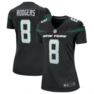 Women New York Jets #8 Aaron Rodgers Black Stitched Game Football Jersey(Run small0