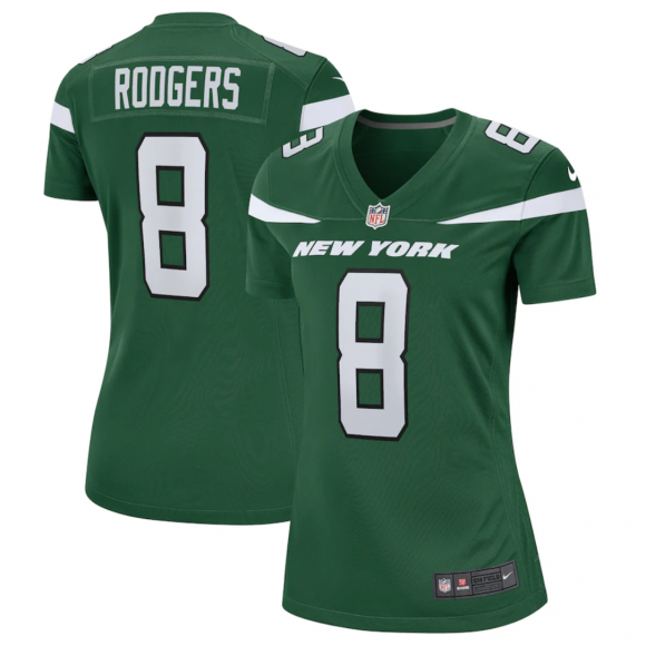 women New York Jets #8 Aaron Rodgers Green Stitched Game Football Jersey(Run small)