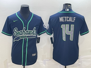 Seattle Seahawks #14 DK Metcalf Navy With Patch Cool Base Stitched Baseball Jersey