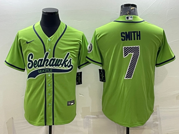 Seattle Seahawks #7 Geno Smith Green With Patch Cool Base Stitched Baseball
