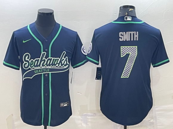 Seattle Seahawks #7 Geno Smith Navy With Patch Cool Base Stitched Baseball
