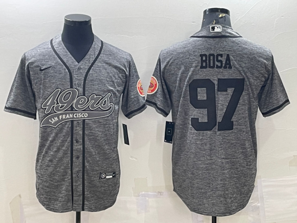 San Francisco 49ers #97 Nick Bosa Grey With Patch Cool Base Stitched Baseball Jersey