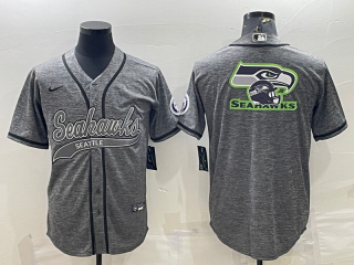 Seattle Seahawks Grey Team Big Logo With Patch Cool Base Stitched Baseball Jersey