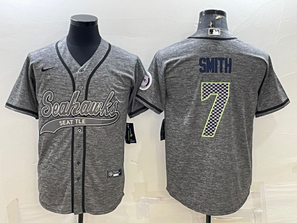 Seattle Seahawks #7 Geno Smith Grey With Patch Cool Base Stitched Baseball