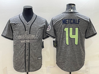 Seattle Seahawks #14 DK Metcalf Grey With Patch Cool Base Stitched Baseball Jersey