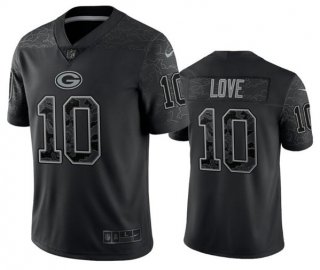 Green Bay Packers #10 Jordan Love Black Reflective Limited Stitched Football Jersey