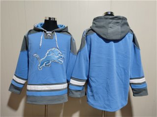 Detroit Lions Blank Blue Ageless Must-Have Lace-Up Pullover Hoodie