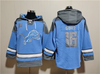 Detroit Lions #16 Jared Goff Blue Ageless Must-Have Lace-Up Pullover Hoodie
