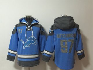 Detroit Lions #97 Aidan Hutchinson Blue Ageless Must-Have Lace-Up Pullover Hoodie