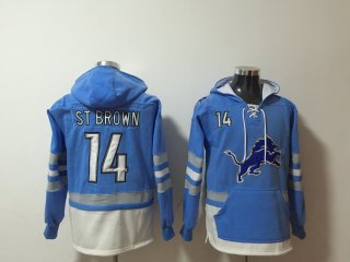 Detroit Lions #14 Amon-Ra St. Brown Blue Ageless Must-Have Lace-Up Pullover Hoodie 2