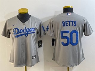 Women's Los Angeles Dodgers #50 Mookie Betts Gray Stitched Jersey(Run Small)