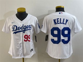 Youth Los Angeles Dodgers #99 Joe Kelly White With Patch Stitched Baseball Jersey