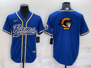 Los Angeles Rams Royal Team Big Logo With Patch Cool Base Stitched Baseball Jersey