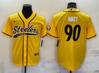 Pittsburgh Steelers #90 T.J. Watt Gold With Patch Cool Base Stitched Baseball Jersey