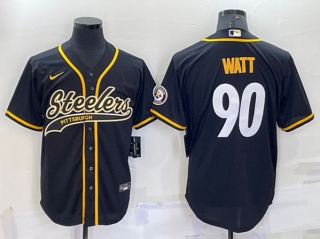 Pittsburgh Steelers #90 T.J. Watt Black With Patch Cool Base Stitched Baseball Jersey