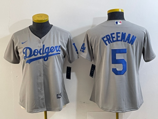 Women's Los Angeles Dodgers #5 Freddie Freeman Grey Stitched Jersey(Run Small)