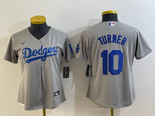 Women's Los Angeles Dodgers #10 Justin Turner Grey Stitched Jersey(Run Small)