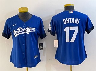 Women's Los Angeles Dodgers #17 Shohei Ohtani Blue City Connect Stitched Jersey(Run