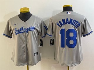 Women's Los Angeles Dodgers #18 Yoshinobu Yamamoto Grey Stitched Jersey(Run Small)