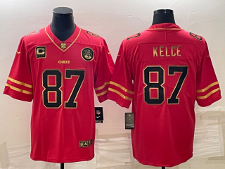 Kansas City Chiefs #87 Travis Kelce Red Gold 4-Star C Patch Vapor Untouchable Limited