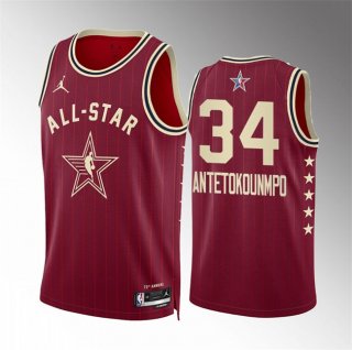 2024 All-Star #34 Giannis Antetokounmpo Crimson Stitched Basketball Jersey