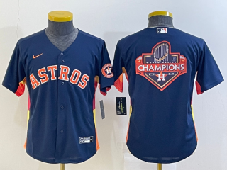 Youth Houston Astros Navy 2022 World Series Champions Team Big Logo With Patch Cool Base